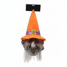 Cadılar Bayramı Özel Şapkalı Korkunç Cadı Maskesi – Beyaz Saçlı Gerçekçi Halloween Maskesi