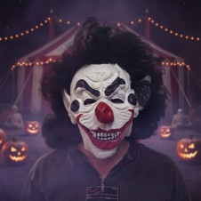 Cadılar Bayramı Korkunç Palyaço Maskesi – Siyah Saçlı Gerçekçi Halloween Maskesi